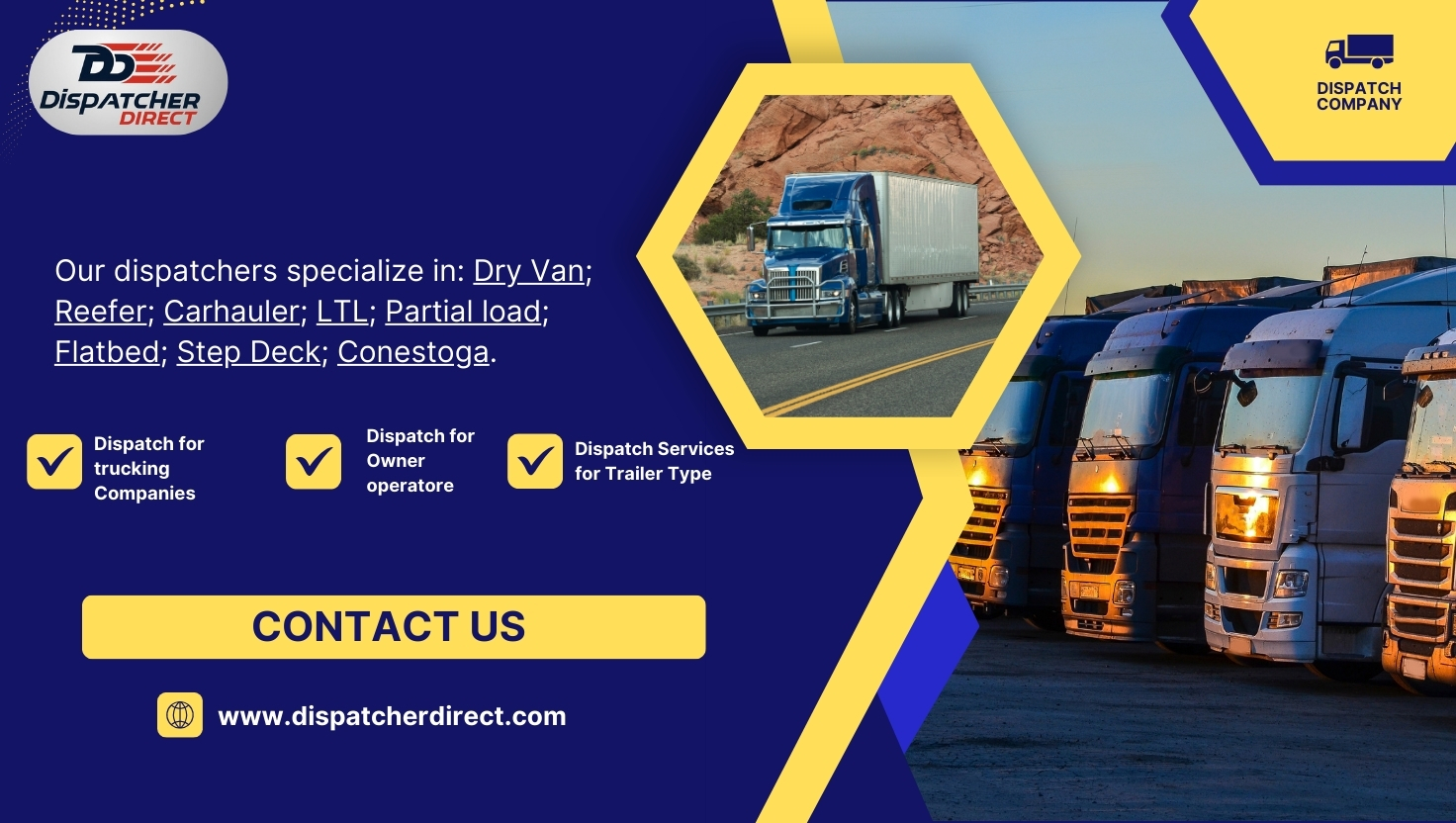 Dispatcher Direct provides truck dispatch services for owner-operators and fleet managers across the U.S., offering compliance, MC authority, and load support